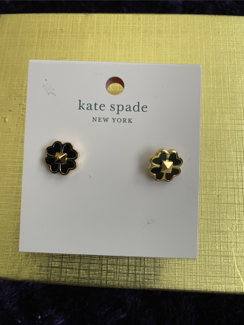 kate spade black and gold floral stud earrings NWT